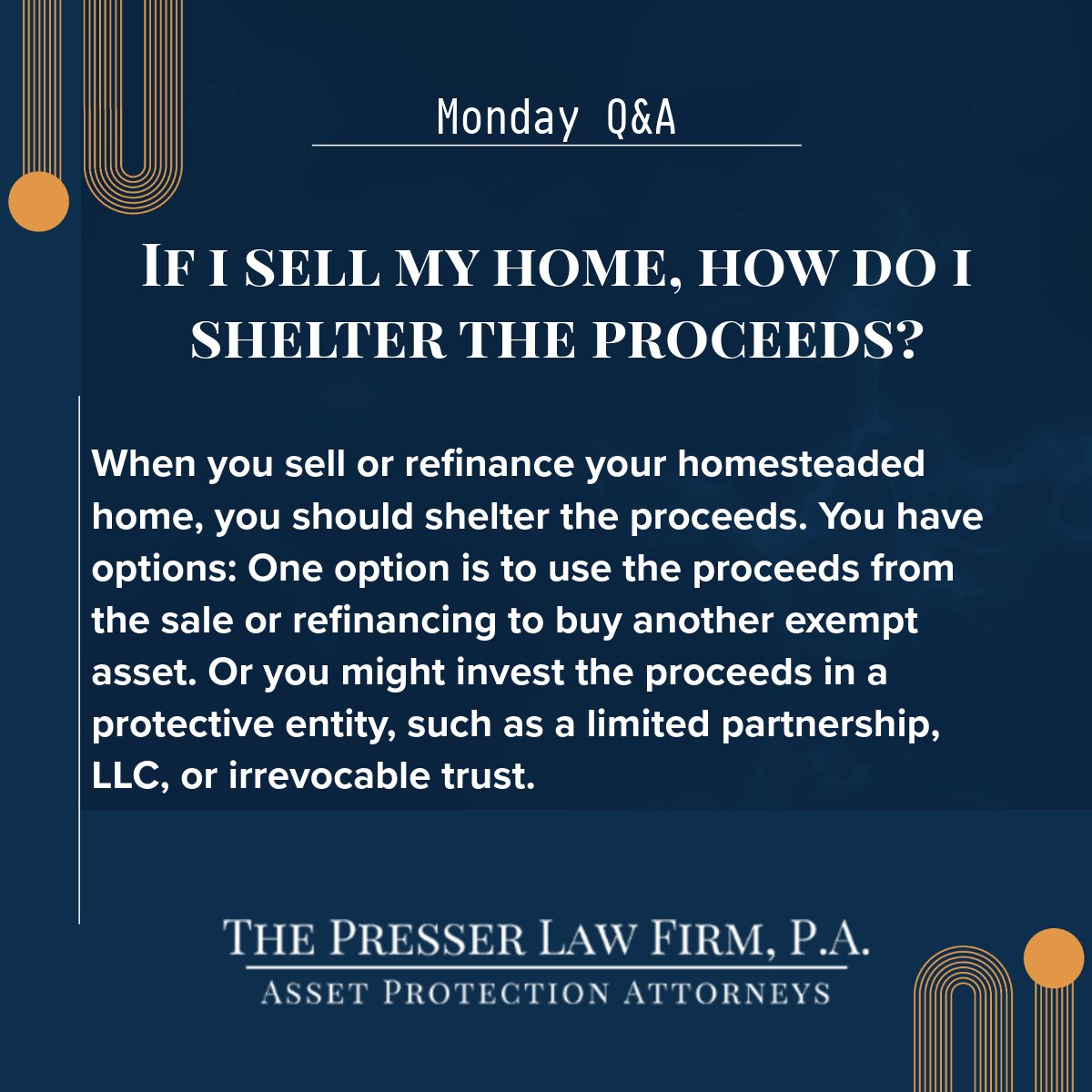 Monday Q&amp;A ⚠️ Asset Protection is all about options, and these are just a couple of them. 📑  Learn more on our website or call us today for your complimentary consultation!
#AssetProtection #MondayQA #callnow #options