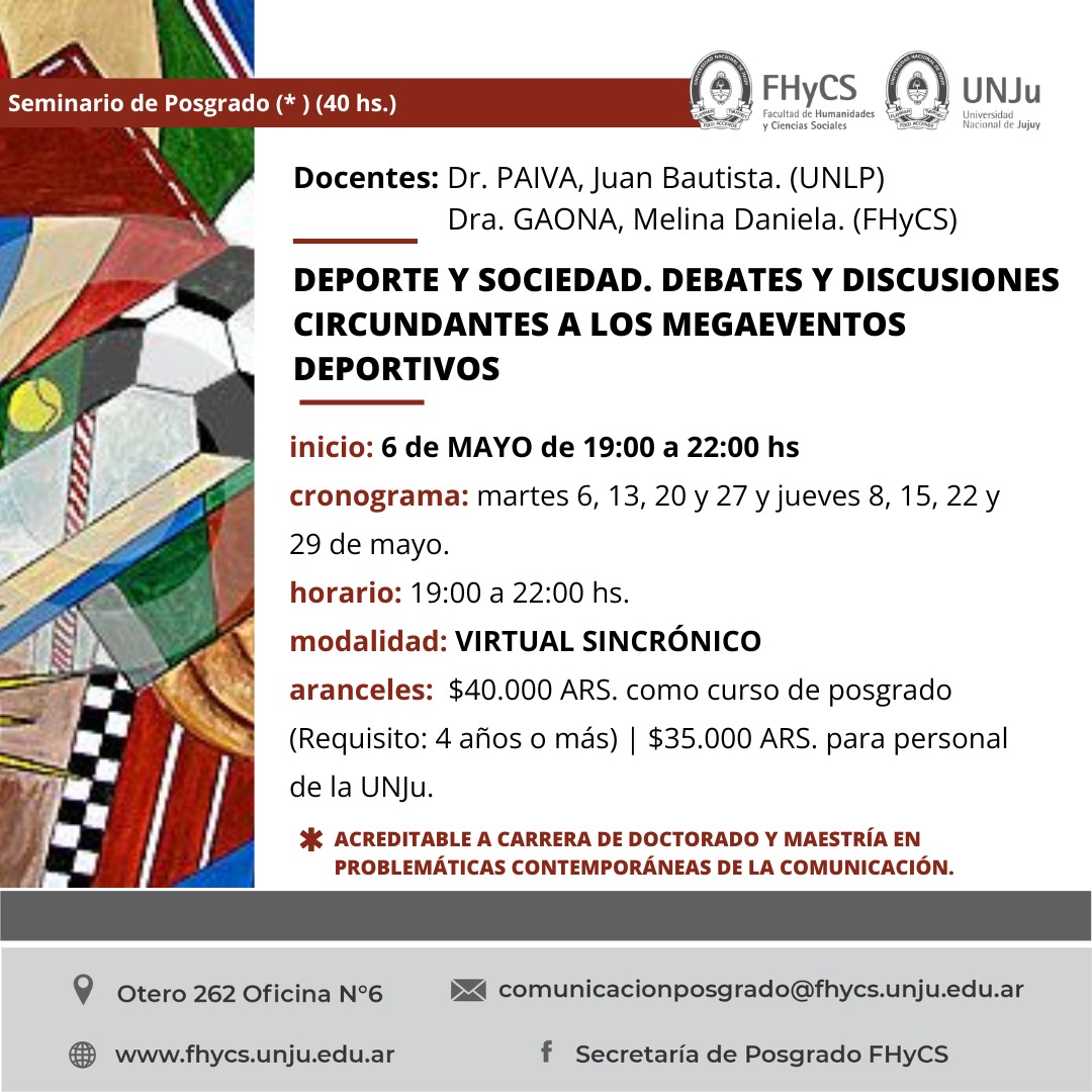 📝📚 ¿Cómo se articulan los megaeventos deportivos con las distintas esferas de la vida social? 

🤓 Nos encontramos para pensar desde la comunicación el deporte, la sociedad y la cultura: forms.gle/xt8MhvR494UX8n…