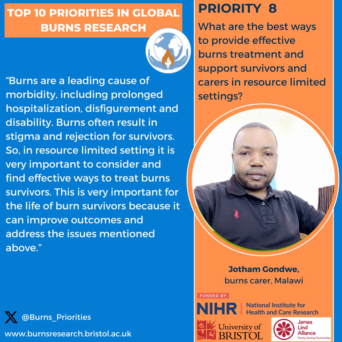 Priorities in Global Burns Research (@burnspriorities) on Twitter photo What's the best way to provide effective #burns treatment? The results of the Top ten #research priorities in global #burns care are out! <a href="/LindAlliance/">James Lind Alliance</a>
Article <a href="/LancetGH/">The Lancet Global Health</a>
tinyurl.com/yc8huyhp
Visit our website
burnsresearch.bristol.ac.uk
#Burninjuries #BurnCare What's the best way to provide effective #burns treatment? The results of the Top ten #research priorities in global #burns care are out! <a href="/LindAlliance/">James Lind Alliance</a>
Article <a href="/LancetGH/">The Lancet Global Health</a>
tinyurl.com/yc8huyhp
Visit our website
burnsresearch.bristol.ac.uk
#Burninjuries #BurnCare