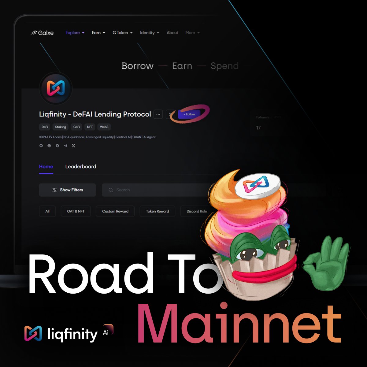 Our "Road to Mainnet" Galxe Campaign starts on April 30th! 🚀

Follow the Space now and get ready for action:
🔗 app.galxe.com/cCu7iuvZ9bbLae…

The campaign will be divided into multiple themed stages, with new activities dropping regularly until the mainnet launch — so you’ll never