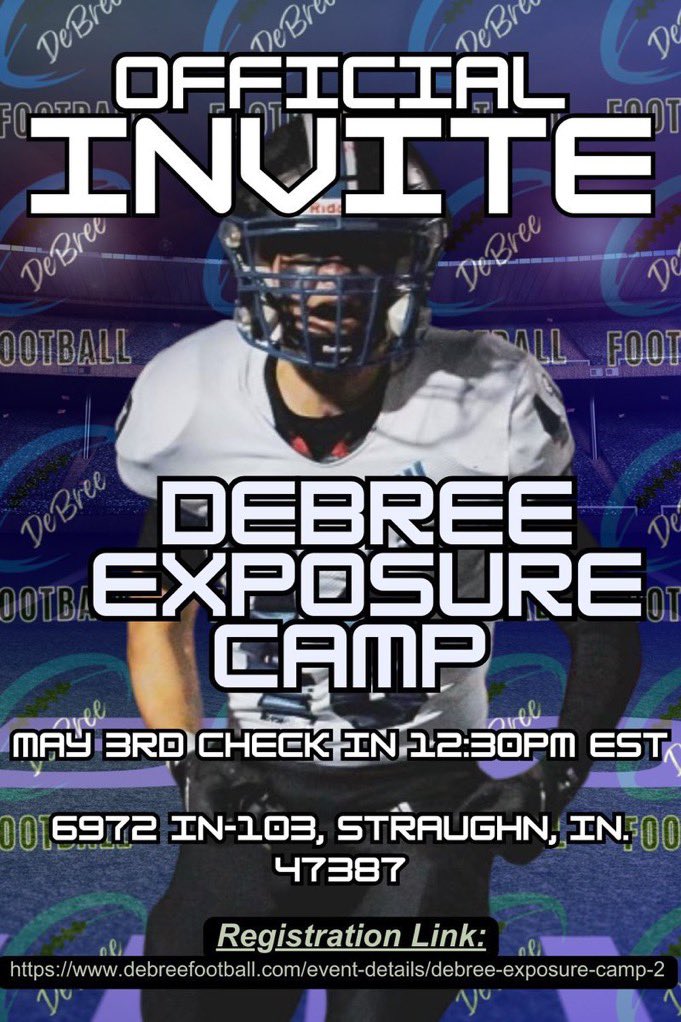 Jamir Jamir (@jamirjackson08) on Twitter photo Thanks to @derekbertrand15 for the invite to the Debree Football Camp May 3rd. Can’t wait to show up and show out with my teammates Vonte and <a href="/theziareteeshy/">Ziare “𝒯𝑒𝑒𝓈𝒽𝓎” Tshimanga🌟</a>!! <a href="/CoachDLeeFB/">Coach Lee</a> <a href="/RileyWildcatFB/">SB Riley Wildcat Football</a> <a href="/ScottHu36048162/">Scott Hurst</a> <a href="/CoachZackJ74/">Coach Zack Jennings Sr.✝🇺🇸🏈</a> <a href="/CoachSweeneyTBE/">Coach Sweeney</a> <a href="/CoachZackGoodFB/">Zachary Good</a> <a href="/IndianaPreps/">Indiana Preps</a> Thanks to @derekbertrand15 for the invite to the Debree Football Camp May 3rd. Can’t wait to show up and show out with my teammates Vonte and <a href="/theziareteeshy/">Ziare “𝒯𝑒𝑒𝓈𝒽𝓎” Tshimanga🌟</a>!! <a href="/CoachDLeeFB/">Coach Lee</a> <a href="/RileyWildcatFB/">SB Riley Wildcat Football</a> <a href="/ScottHu36048162/">Scott Hurst</a> <a href="/CoachZackJ74/">Coach Zack Jennings Sr.✝🇺🇸🏈</a> <a href="/CoachSweeneyTBE/">Coach Sweeney</a> <a href="/CoachZackGoodFB/">Zachary Good</a> <a href="/IndianaPreps/">Indiana Preps</a>