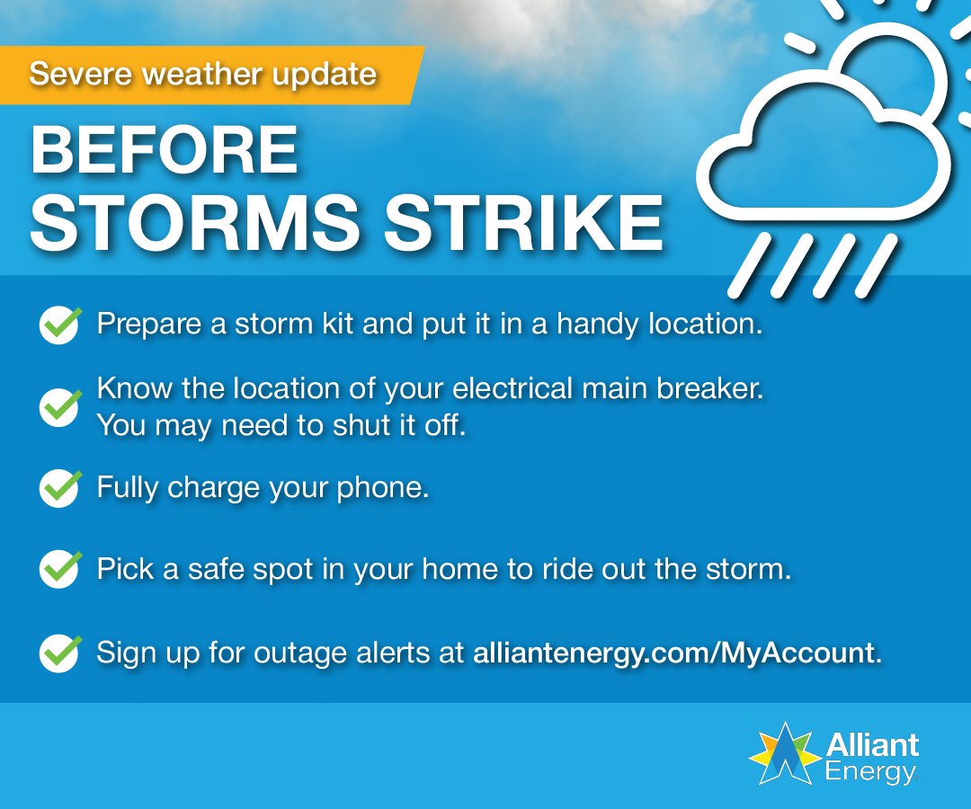 With severe weather expected across Iowa and Wisconsin today, there are a few things you can do to be as prepared as possible. Learn more about how to stay safe before, during and after storms here: bit.ly/3EEpFvw.