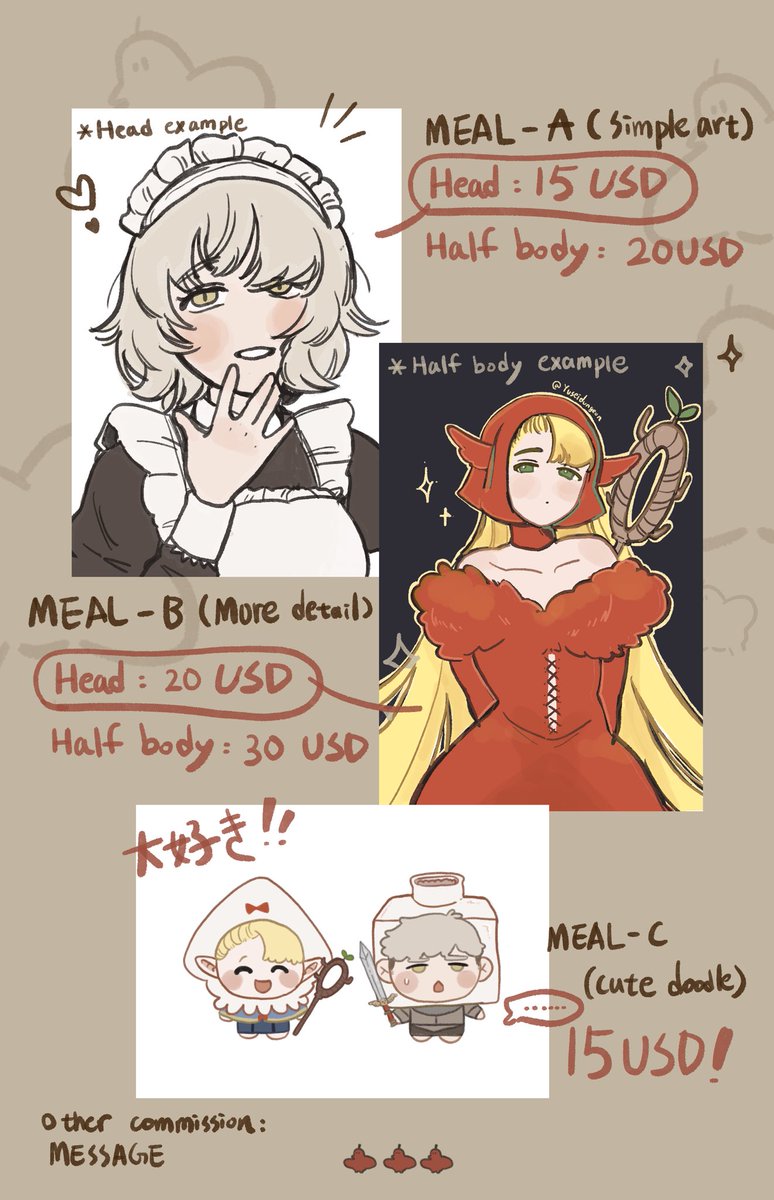 Yuseidungeon's tweet image. Hey guys 👋 My Commission is opened! If you like my art style, this is a way to let me eat some yummmmmy food 🥪✨