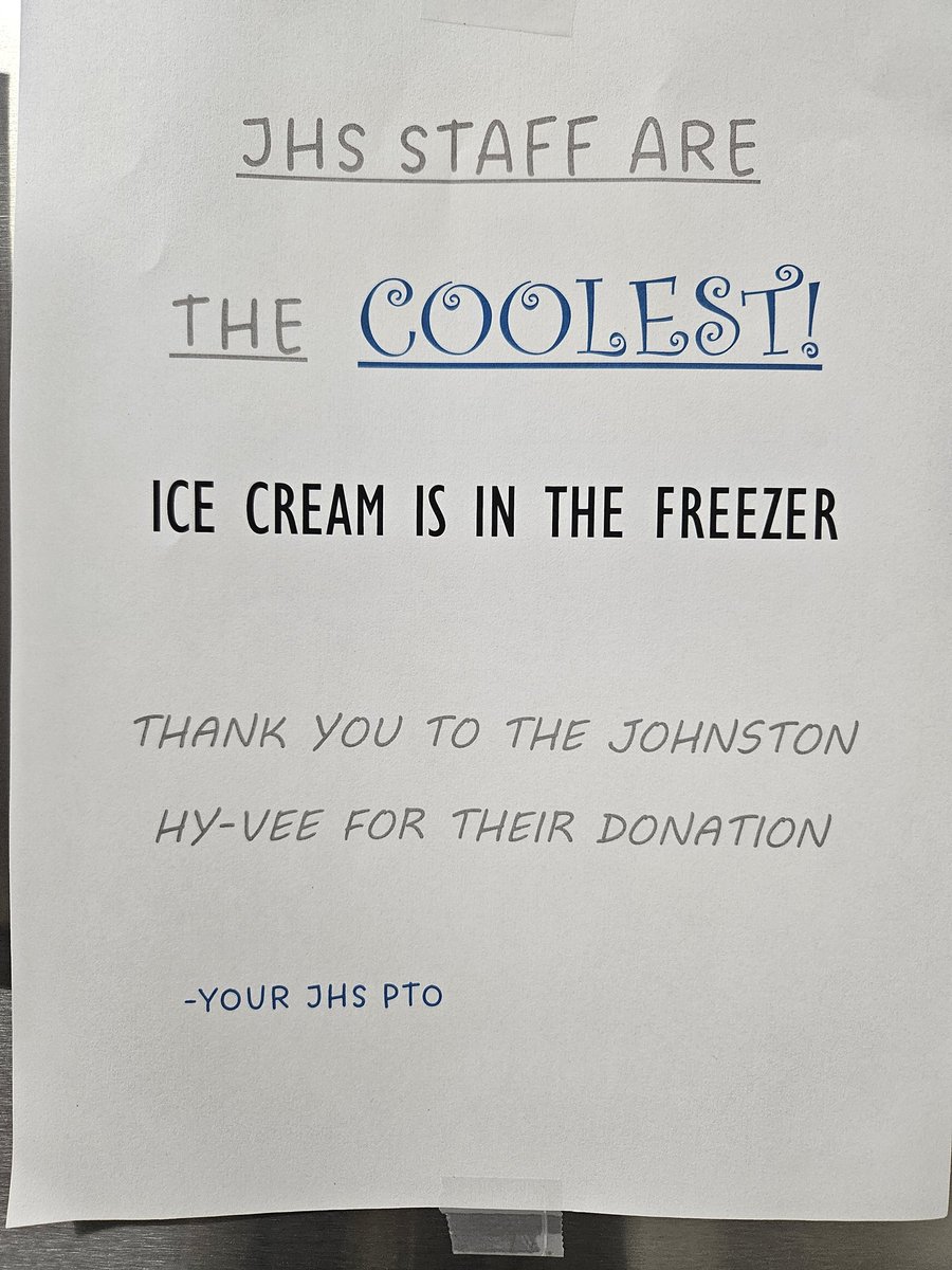 JHSPTO's tweet image. April treats for the JHS teachers were ice cream novelties. Thank you to the Johnston Hy-Vee for their donation!