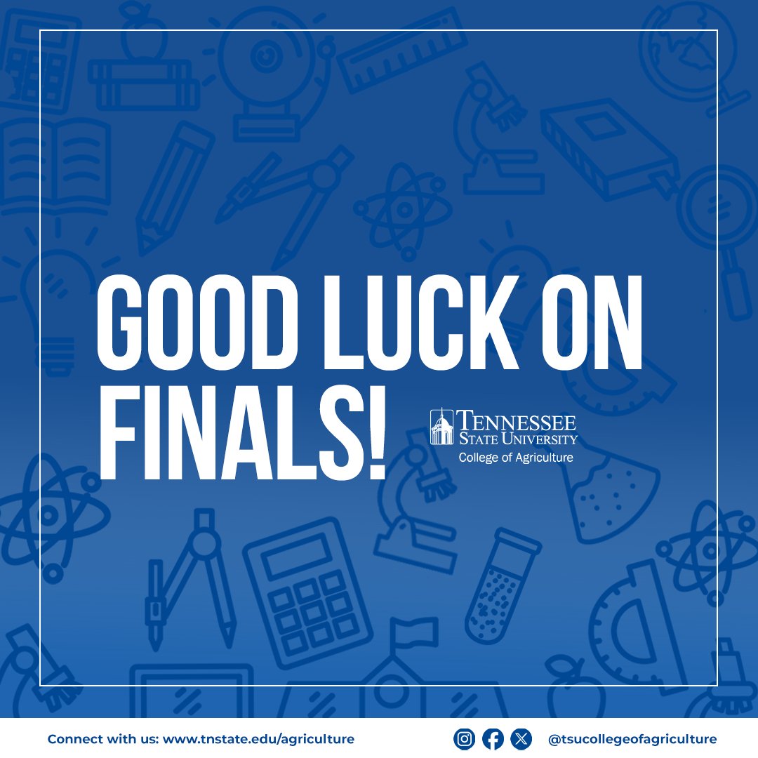 TSU College of Agriculture (@tsucollegeofag) on Twitter photo The faculty and staff of the <a href="/TSUCollegeofAG/">TSU College of Agriculture</a> would like to wish our dedicated, our talented, our utterly unstoppable undergraduate and graduate students a hearty good luck on their final exams! Go get it y'all! 💪 📚 💯 The faculty and staff of the <a href="/TSUCollegeofAG/">TSU College of Agriculture</a> would like to wish our dedicated, our talented, our utterly unstoppable undergraduate and graduate students a hearty good luck on their final exams! Go get it y'all! 💪 📚 💯