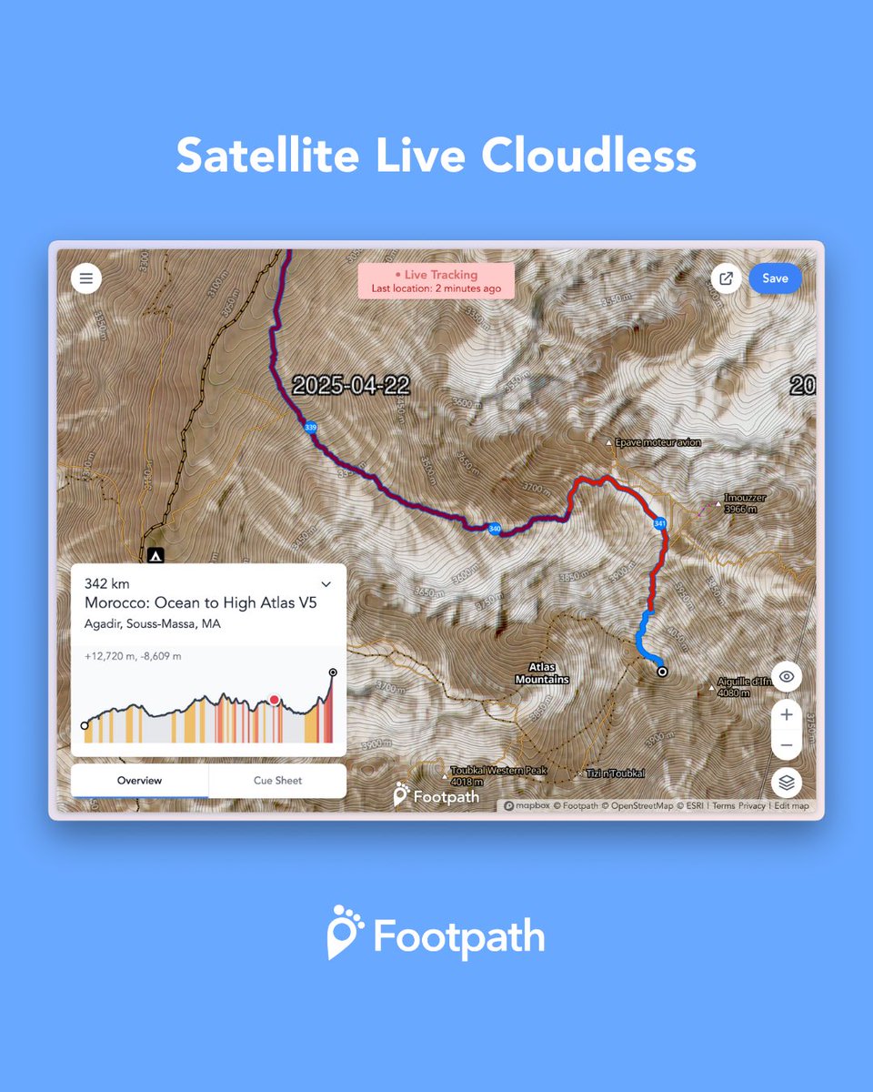 See the snow line from space. Satellite Live, available to Footpath Elite users, displays near real-time satellite imagery updated every few days (and timestamped!). 

👉 footpathapp.com/user-guide/map…