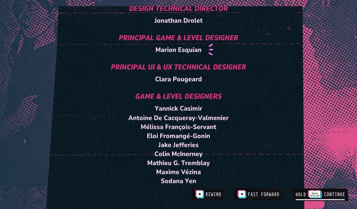 Posting the classic credits screenshot to celebrate that I've been working at Don't Nod Montreal for 4 years now, I've been working on Lost Records: Bloom &amp; Rage for 4 years.. I learned a lot, got to work with an amazing team full of talented people 💗