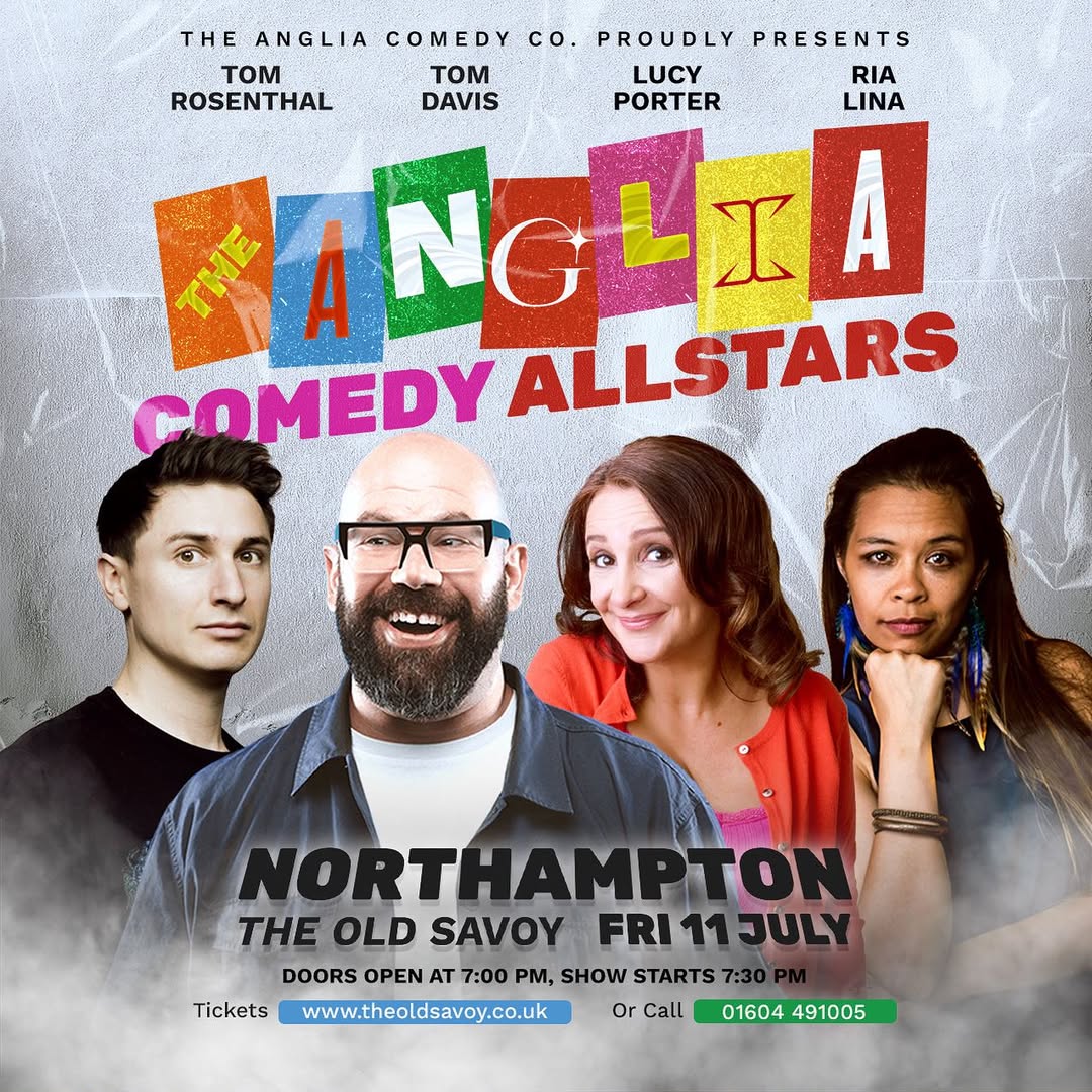 Lucy Porter (@lucyportercomic) on Twitter photo Northampton,The Anglia Comedy Allstars Show is at <a href="/decotheatre/">The Old Savoy - Home of The Deco Theatre</a> on 11th July!
Join the stellar line up of <a href="/BigTomD/">Tom Davis</a>, <a href="/rosentweets/">Tom Rosenthal</a>, <a href="/rialinacom/">Ria Lina ⚜️</a> & our Lucy P for a night of guaranteed laughs!
Get your tickets here: theoldsavoy.co.uk/event/anglia-c… Northampton,The Anglia Comedy Allstars Show is at <a href="/decotheatre/">The Old Savoy - Home of The Deco Theatre</a> on 11th July!
Join the stellar line up of <a href="/BigTomD/">Tom Davis</a>, <a href="/rosentweets/">Tom Rosenthal</a>, <a href="/rialinacom/">Ria Lina ⚜️</a> & our Lucy P for a night of guaranteed laughs!
Get your tickets here: theoldsavoy.co.uk/event/anglia-c…