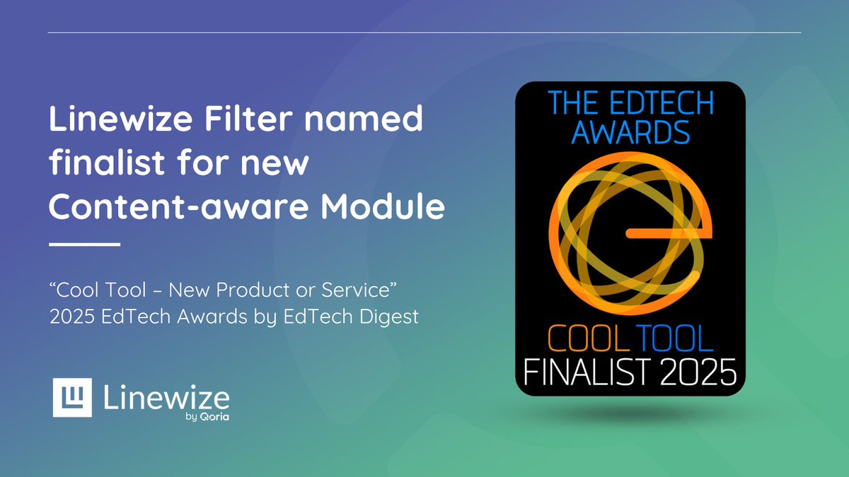 We are thrilled to share that Linewize's Content-aware Module was recognized by EdTech Digest in the 2025 EdTech Awards as "Cool Tool - New Product or Service": hubs.la/Q03jYFxj0

#EdTechLeaders #K12EdTech #RealTimeFiltering #K12Filtering