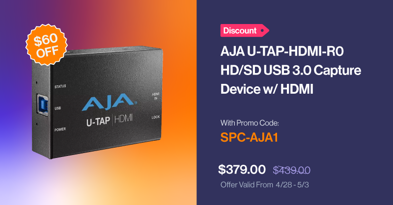 sabrepc's tweet image. DEAL OF THE WEEK! ✨ Save $60 on the AJA U-TAP HDMI USB 3.0 Capture Device! Simple, bus-powered HDMI capture for Mac, Windows &amp;amp; Linux.

Code: SPC-AJA1
Shop Now: bit.ly/4cS69Iz
#AJA #VideoGear #TechDeal #Sale #HDMI #USB3