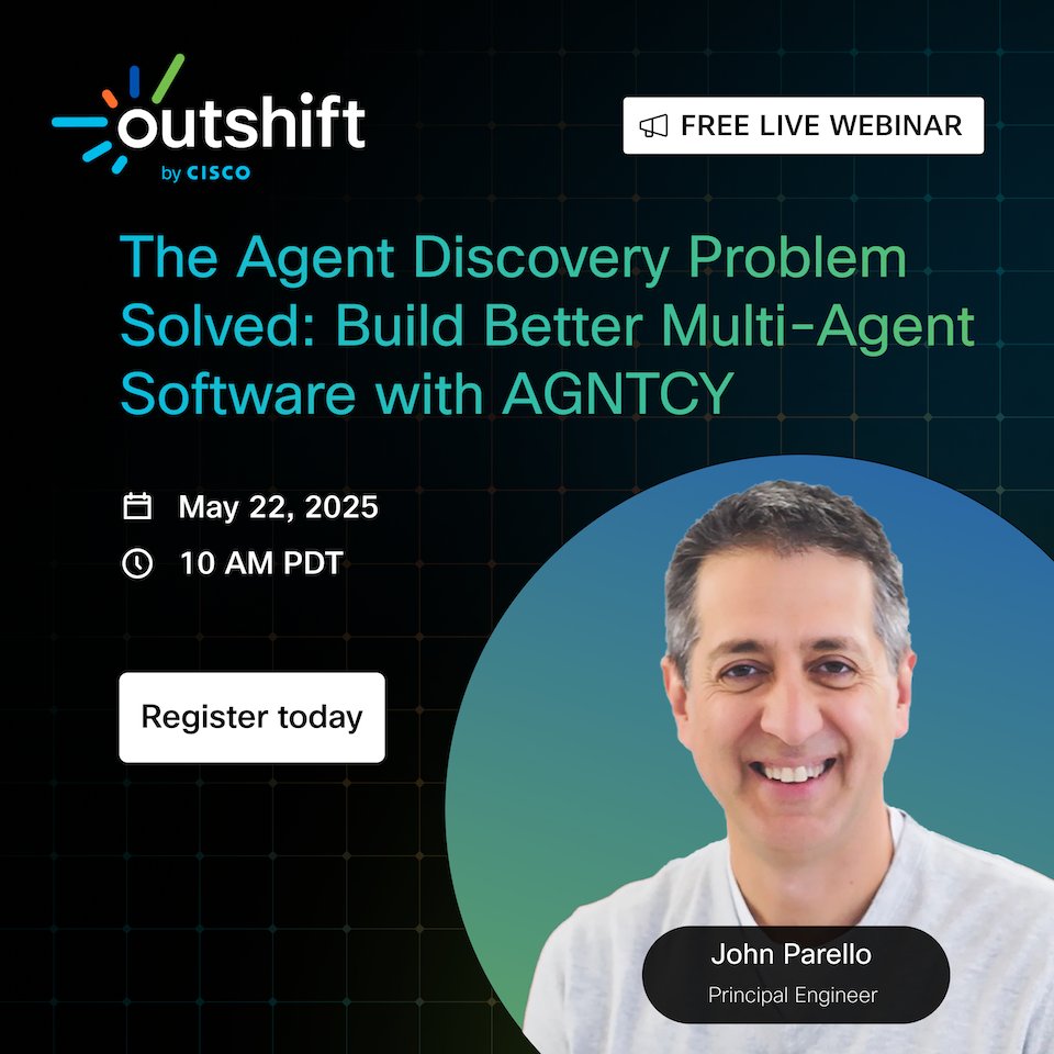 AI agents are stranded on islands. Developers struggle with agent discovery and multi-agent workflow composition.

See open source solutions in this #AGNTCY webinar:

The Agent Discovery Problem Solved:
Build Better Multi-Agent Software with AGNTCY

➡️cs.co/60192XOLX