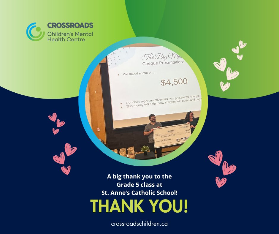 A big thank you to the Grade 5 class at St. Anne’s Catholic School!
Through the leadership of Nicki Devine, the children have shown their dedication to good mental health for all.Thank you so much for fundraising on our behalf.
  #MentalHealthMatters #ChildrensMentalHealth