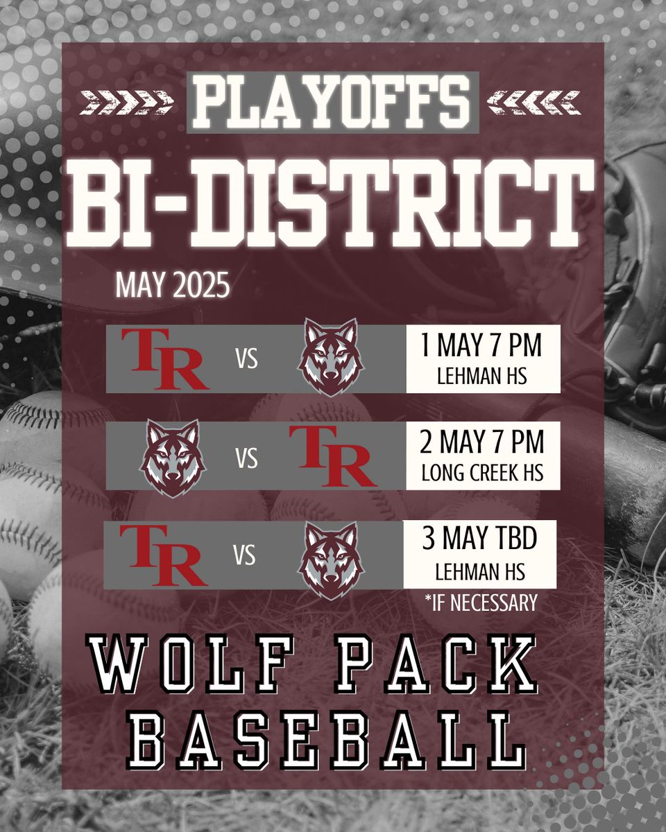 Wolf Pack! Here are the details for our Bi District Playoff round!  Best 2 out of 3 series vs Austin Travis.  GO WOLVES! <a href="/BuildThePack/">BuildThePack</a> <a href="/DavenportWolves/">DHS Wolves Athletics</a> <a href="/cisdnews/">Comal ISD</a> <a href="/BMar1842/">Brian Martinez</a> <a href="/dhs_looney/">Angela Looney</a> <a href="/taylour_to5o/">Taylour Toso</a> <a href="/ReddingWeston/">Coach Redding</a> <a href="/GoingAllday/">Forrestt Allday</a> <a href="/4ATxHsBaseball/">4ATxHsBaseball</a> <a href="/sanantoniohss/">San Antonio High School Sports</a>