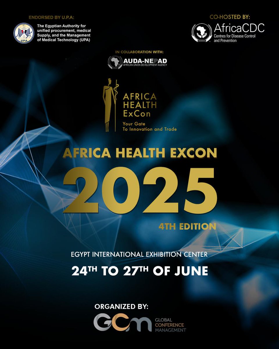 Africa CDC (@africacdc) on Twitter photo We are proud to partner with the <a href="/UPA_Egypt/">الهيئة المصرية للشراء الموحد - U.P.A</a> to co-host <a href="/Africahealthex1/">Africahealthexcon</a>, Africa’s premier healthcare exhibition.
We extend our appreciation to <a href="/EGPresidency_AR/">رئاسة جمهورية مصر العربية</a> and UPA for their leadership and commitment in organising this flagship event, uniting Africa’s brightest minds for a We are proud to partner with the <a href="/UPA_Egypt/">الهيئة المصرية للشراء الموحد - U.P.A</a> to co-host <a href="/Africahealthex1/">Africahealthexcon</a>, Africa’s premier healthcare exhibition.
We extend our appreciation to <a href="/EGPresidency_AR/">رئاسة جمهورية مصر العربية</a> and UPA for their leadership and commitment in organising this flagship event, uniting Africa’s brightest minds for a