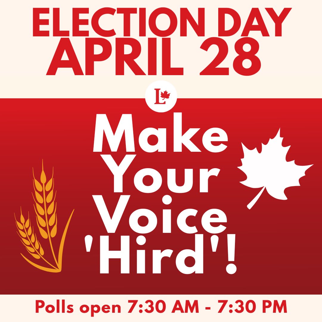 Mac Hird (@machirdrl) on Twitter photo Today is Election Day — your last chance to make your voice Hird!
Check your polling location at elections.ca or by calling 1-800-463-6868.
Need a ride or have questions? My team is here to help: info@machird.ca or (306) 559-5917. Today is Election Day — your last chance to make your voice Hird!
Check your polling location at elections.ca or by calling 1-800-463-6868.
Need a ride or have questions? My team is here to help: info@machird.ca or (306) 559-5917.