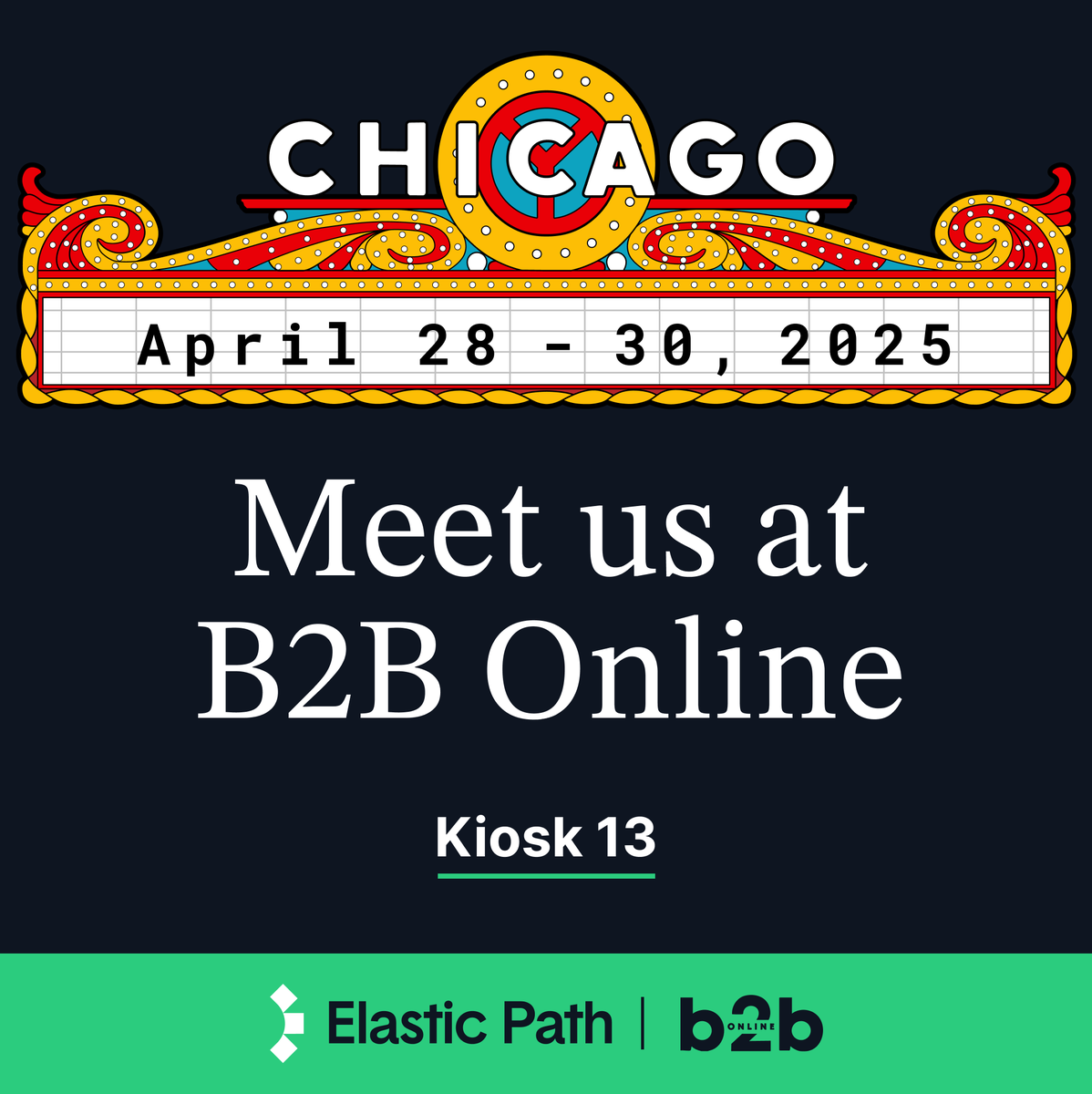 elasticpath's tweet image. We’re live at B2B Online Chicago!

If you’re attending, swing by #Kiosk13 to see how Elastic Path is powering the future of composable commerce for B2B companies.

Let&apos;s discuss how you&apos;re tackling digital transformation.

#B2BOnlineChicago #ComposableCommerce #DigitalCommerce
