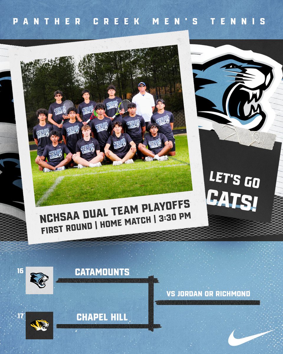 Playoffs Bound! Men's Tennis hosts Chapel Hill today in the first round of the NCHSAA Dual Team Playoffs. 3:30 pm at The Creek. #OwnIt 🎾