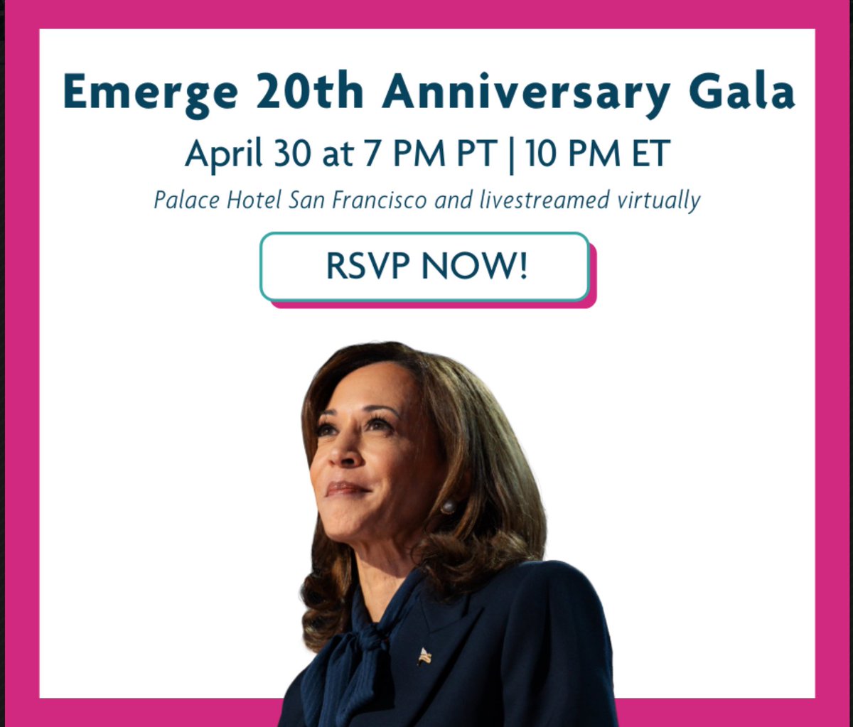 Scott Shafer (@scottshafer) on Twitter photo Breaking: On Trump's 100th day in office, former V.P. <a href="/KamalaHarris/">Kamala Harris</a> will give her first speech since Trump became president -- Wednesday night in San Francisco. It's the 20th anniversary of Emerge, which helps elect women to office. Breaking: On Trump's 100th day in office, former V.P. <a href="/KamalaHarris/">Kamala Harris</a> will give her first speech since Trump became president -- Wednesday night in San Francisco. It's the 20th anniversary of Emerge, which helps elect women to office.