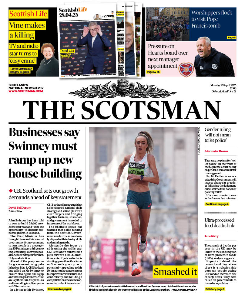 National World Design Hub (@nwdesignhub) on Twitter photo Running star <a href="/EilishMccolgan/">Eilish McColgan</a> features on the front of today's <a href="/TheScotsman/">The Scotsman</a> after setting a new Scottish record while finishing 8th in yesterday's <a href="/LondonMarathon/">TCS London Marathon</a> women's elite race, beating mum <a href="/Lizmccolgan/">liz mccolgan</a>'s best time. Full story by <a href="/rae_steinberg/">Rachel Steinberg</a>. <a href="/MichLockwood10/">Michelle Lockwood</a> designed. Running star <a href="/EilishMccolgan/">Eilish McColgan</a> features on the front of today's <a href="/TheScotsman/">The Scotsman</a> after setting a new Scottish record while finishing 8th in yesterday's <a href="/LondonMarathon/">TCS London Marathon</a> women's elite race, beating mum <a href="/Lizmccolgan/">liz mccolgan</a>'s best time. Full story by <a href="/rae_steinberg/">Rachel Steinberg</a>. <a href="/MichLockwood10/">Michelle Lockwood</a> designed.