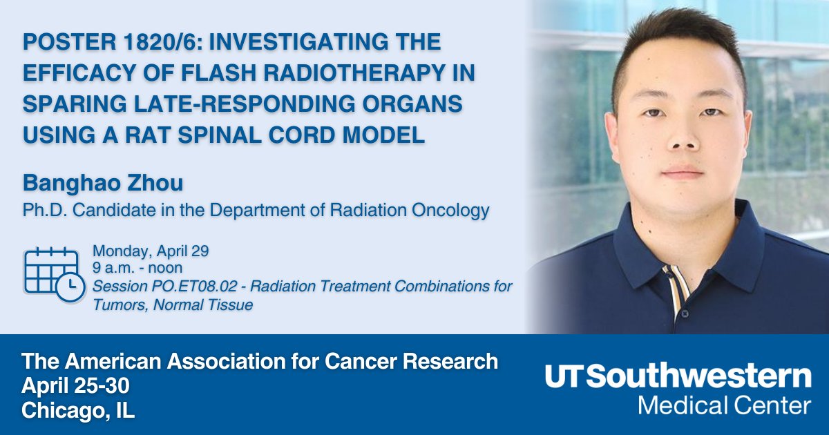 UTSW Science (@utswscience) on Twitter photo Join <a href="/UTSWMedCenter/">UT Southwestern Medical Center</a> researchers to hear about new research on FLASH radiotherapy in spinal cord models. After the talk, find us at booth #3701 to learn more about our programs in Dallas! #AACR25 Join <a href="/UTSWMedCenter/">UT Southwestern Medical Center</a> researchers to hear about new research on FLASH radiotherapy in spinal cord models. After the talk, find us at booth #3701 to learn more about our programs in Dallas! #AACR25