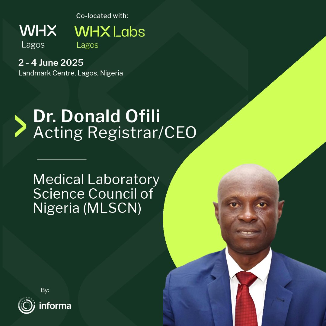 whxlagos's tweet image. WHX Labs Lagos congratulates Dr. Donald Ofili on his appointment as the Acting Registrar/CEO of the Medical Laboratory Science Council of Nigeria (MLSCN). We wish him success as he leads the council into its next phase of excellence and innovation.

#WHXLagos #WHXLabsLagos #MLSCN