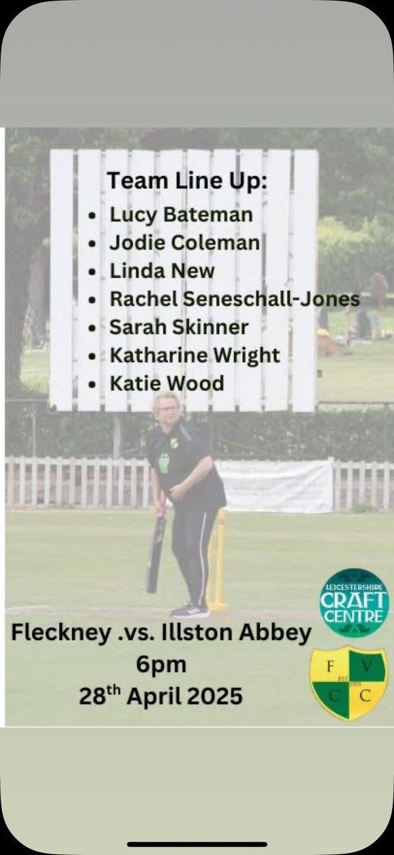 Tonight’s pre-season friendly….can’t wait to get out there ☀️☀️🏏🏏
<a href="/fvcc/">Fleckney Village CC 🟡🟢</a> 
<a href="/EastMidsWCL/">EM Womens Cricket League</a>