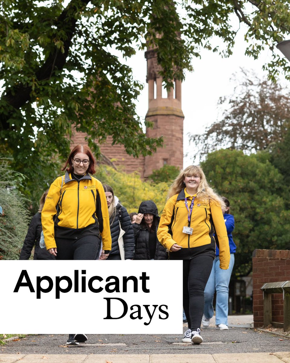 Our final Applicant Days are coming up next month! Visit us on the Exton Park campus on Saturday, 10th May, to learn more about your course and find out the next steps.

You can book your place at: chester.ac.uk/study/visit-us…