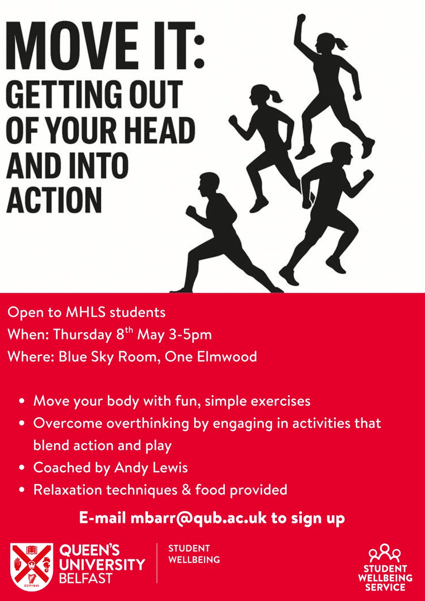 School of Biological Sciences (@qubbioscience) on Twitter photo Open to all MHLS students
<a href="/MHLSQUB/">QUB MHLS Faculty</a> have organised a wellbeing event for students to help them manage stress.
Numbers are limited due to space so to register to attend please email Majella at mbarr@qub.ac.uk Open to all MHLS students
<a href="/MHLSQUB/">QUB MHLS Faculty</a> have organised a wellbeing event for students to help them manage stress.
Numbers are limited due to space so to register to attend please email Majella at mbarr@qub.ac.uk