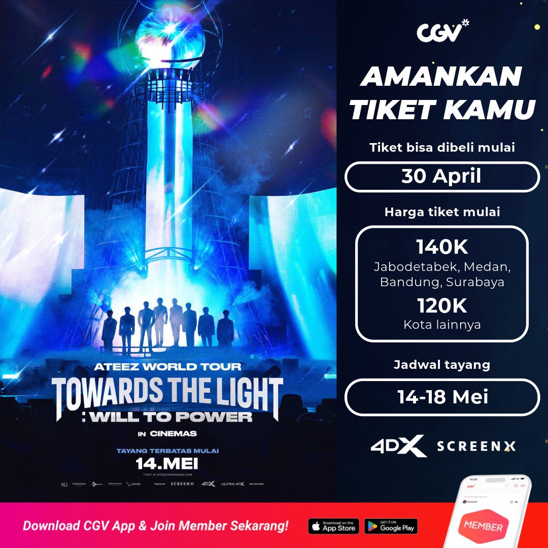 CGV_ID's tweet photo. ATEEZ WORLD TOUR [TOWARDS THE LIGHT WILL TO POWER] IN CINEMAS
Tayang terbatas mulai 14 Mei serentak di seluruh dunia!

Penjualan tiket dibuka mulai 30 April pukul 21:00 WIB

#ATEEZ #ATEEZincinemas #ATEEZMovie #ATEEZ_WORLD_TOUR_IN_CINEMAS #SCREENX #4DX #SemuaSerudiCGV https://t.co/gTqRakJqnL