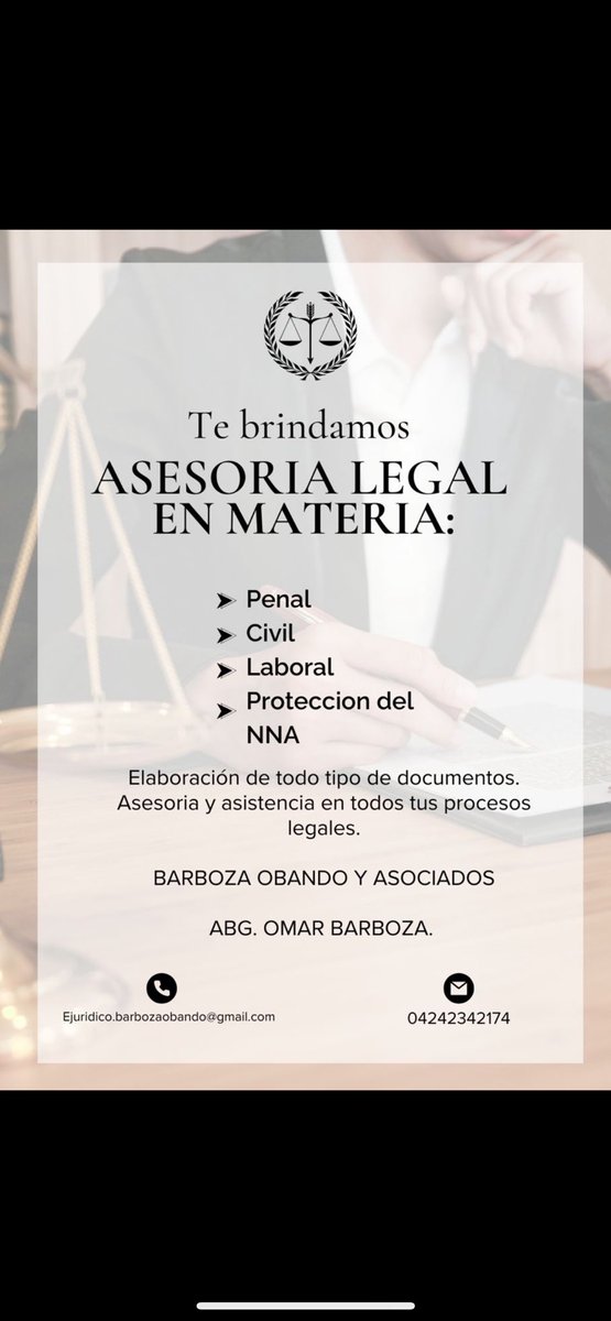 omarabogado's tweet photo. Asesoría y asistencia legal 
Activo con todo lo referente a documentación, compra venta, poderes, arrendamiento etc https://t.co/yTIjNDLOxj