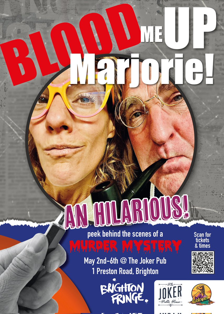 Steve Hemsley (@stevehemsley) on Twitter photo <a href="/brightonfringe/">Brighton Fringe</a> starts
Friday May 2.
Opening night for the Murder Mystery Comedy 'Blood Me Up Marjorie!' @ The Joker pub.
2-4-1 opening night code is
BMUMFRI25
brightonfringe.org/events/blood-m…
We'd love to see you.
#brighton <a href="/brightonfringe/">Brighton Fringe</a> starts
Friday May 2.
Opening night for the Murder Mystery Comedy 'Blood Me Up Marjorie!' @ The Joker pub.
2-4-1 opening night code is
BMUMFRI25
brightonfringe.org/events/blood-m…
We'd love to see you.
#brighton