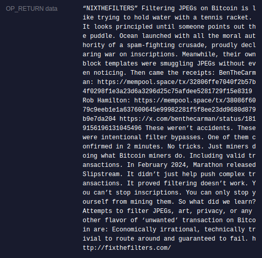 OP_RETURN WARS
EPISODE IV: NIXTHEFILTERS
mempool.space/tx/2154a77befe…
