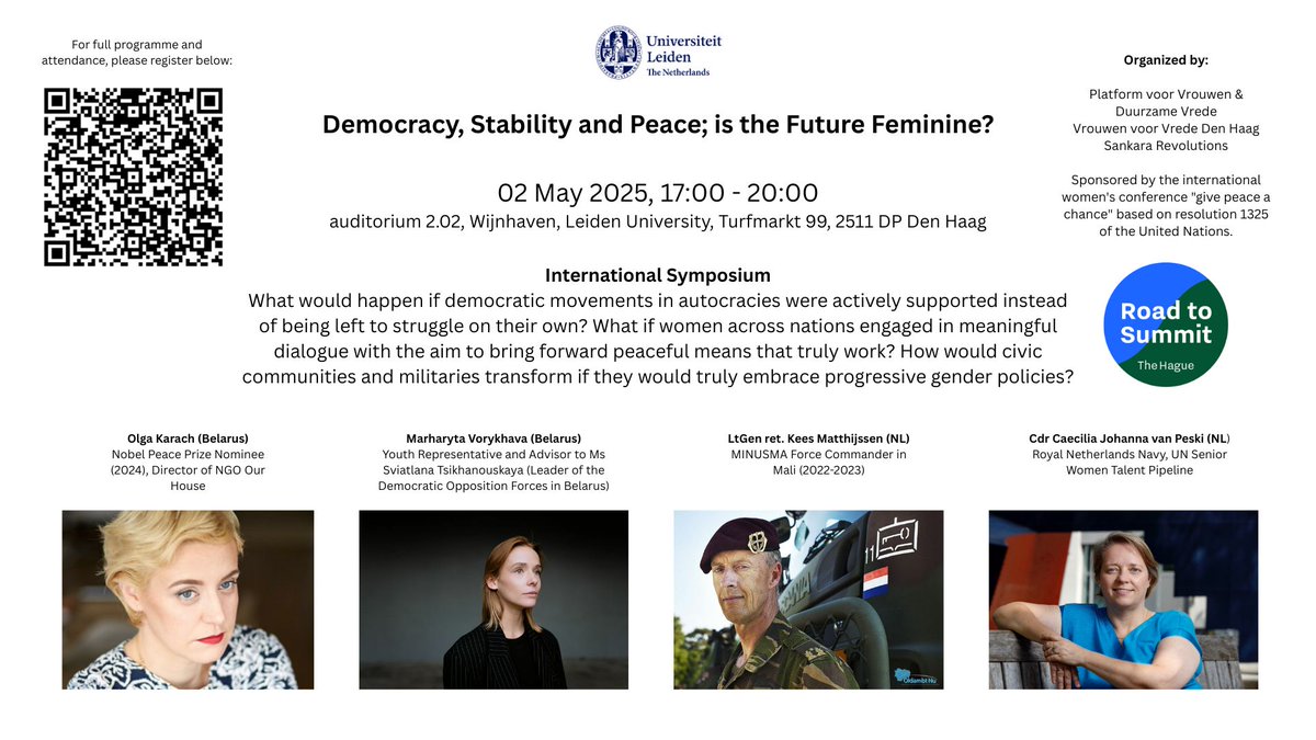 Unique opportunity: listen to a Nobel Peace Prize nominee in the Hague!

Olga Karach (nominee Nobel Peace Prize 2024) from Belarus, among other top-notch speakers, is coming to our event in the Netherlands!