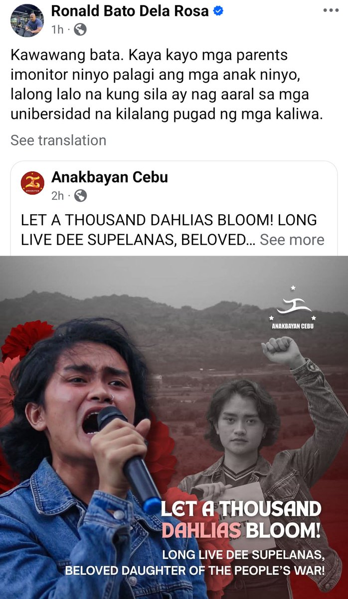 makeigbisog's tweet photo. BATO, DILI NIMO MAPAHILOM ANG REBOLUSYONARYONG PAKIGBISOG SA KABATAN-ONAN!

Saksi si Dee Supelanas sa kalisod sa katawhan sa parehong sistema nga imong ganahan padayunon sa imong pagdagan isip senador. Dili mi mosugot nga imong gub-on ang imahe sa mga martir sama ni Dee. https://t.co/JVKCTO4u7C