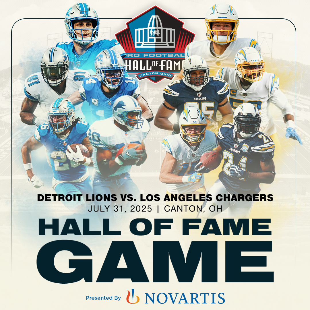 Pro Football Hall of Fame (@profootballhof) on Twitter photo 🚨 TICKETS ON SALE NOW! 🚨
The Detroit <a href="/Lions/">Detroit Lions</a> and Los Angeles @Chargers are set to battle in the 2025 Pro Football Hall of Fame Game presented by <a href="/NovartisUS/">Novartis US</a>!
📅 Thursday, July 31, 2025
⏰ 8 p.m. ET
📍 Tom Benson Hall of Fame Stadium – Canton, OH
🎟️ profootballhof.me/2025HOFGameTic… 🚨 TICKETS ON SALE NOW! 🚨
The Detroit <a href="/Lions/">Detroit Lions</a> and Los Angeles @Chargers are set to battle in the 2025 Pro Football Hall of Fame Game presented by <a href="/NovartisUS/">Novartis US</a>!
📅 Thursday, July 31, 2025
⏰ 8 p.m. ET
📍 Tom Benson Hall of Fame Stadium – Canton, OH
🎟️ profootballhof.me/2025HOFGameTic…