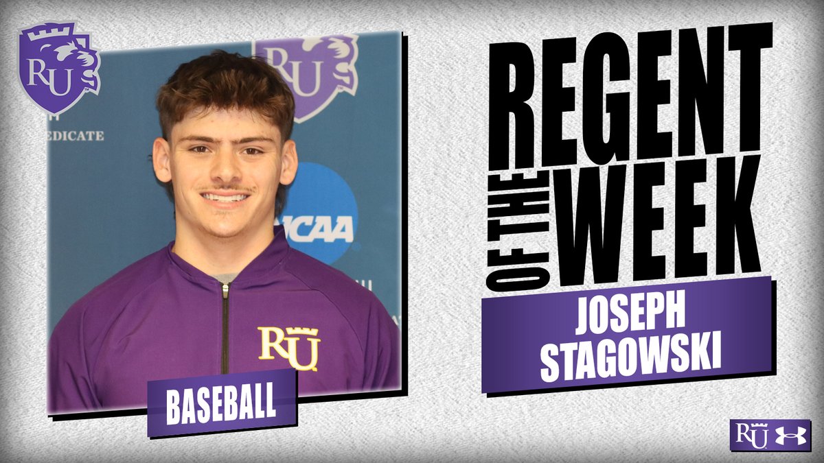 Congrats to Joseph Stagowski on being named Regent of the Week! Joseph had a .476 batting average, a .571 on-base percentage &amp; a 1.143 slugging percentage to lead RU to a 5-1 record. He had 6 doubles, a triple, 2 home runs, 9 RBIs, 9 runs scored, 6 walks and 0 strikeouts.