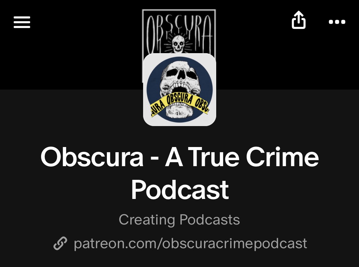 Obscura: A True Crime Podcast (@obscuracrimepod) on Twitter photo Support small creators. Check out the Obscura Patreon page. Support small creators. Check out the Obscura Patreon page.