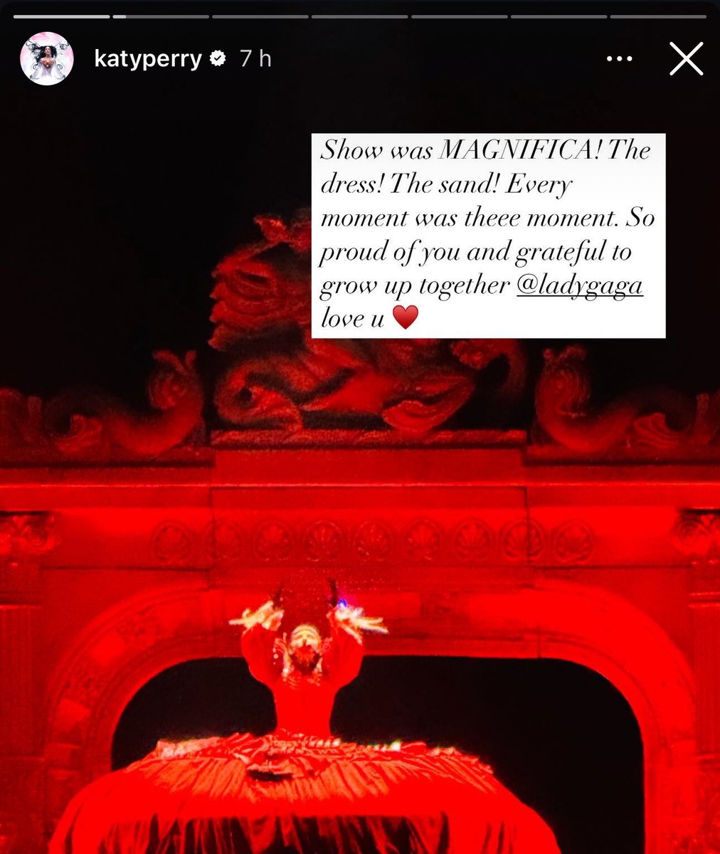 o story que a katy postou marcando a gaga sério ela sempre apoia a maioria dos artistas acho isso muito fofo

“muito orgulhosa de vc e grata por termos crescido juntas ♥️ te amo”