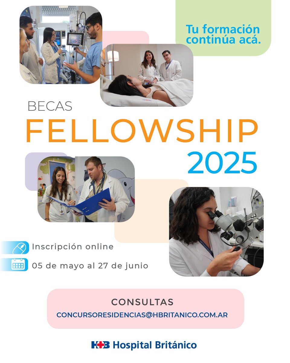 🎓 Becas de Perfeccionamiento 2025 del Hospital Británico
Inscripción online: 5/5 al 27/6
Más info 👇🏻docencia.hospitalbritanico.org.ar/TeachingResear…