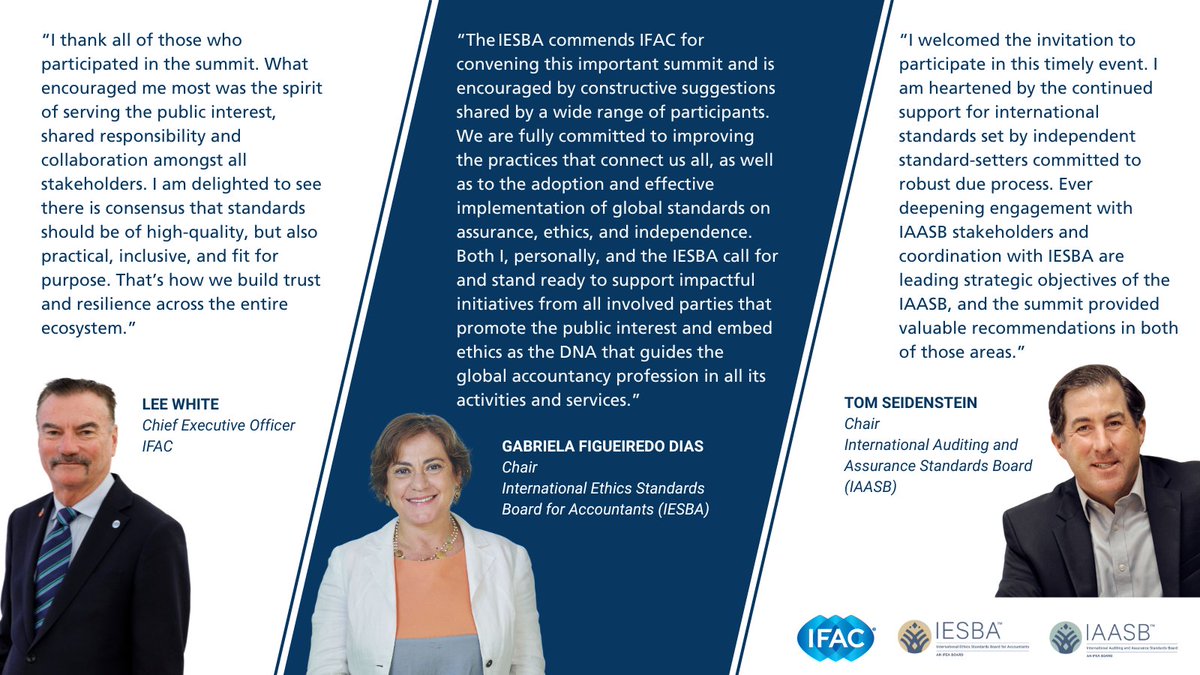 🌍 IFAC, <a href="/Ethics_Board/">IESBA</a> &amp; <a href="/IAASB_News/">IAASB</a> hosted a global Summit in Paris on April 14 to advance IESSA &amp; strengthen collaboration. Over 50 leaders reaffirmed the importance of ethics &amp; assurance in sustainability reporting. 

👉🔗 Click for key takeaways: bit.ly/44Jgi8j