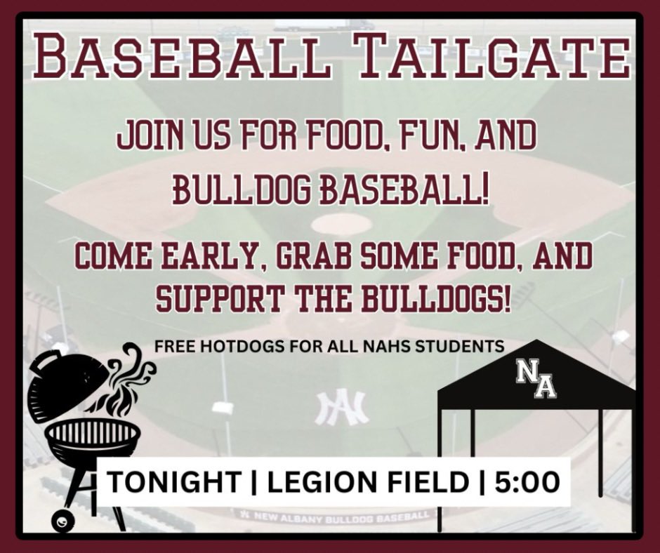 Tish. County comes to Legion Field tonight for 
Game 3 of the MHSAA State Playoff 2nd round series.
1st pitch is set for 6:00PM

Tailgate starts at 5:00PM
Free hotdogs provided by NAHS Football Boosteds for all NAHS students.