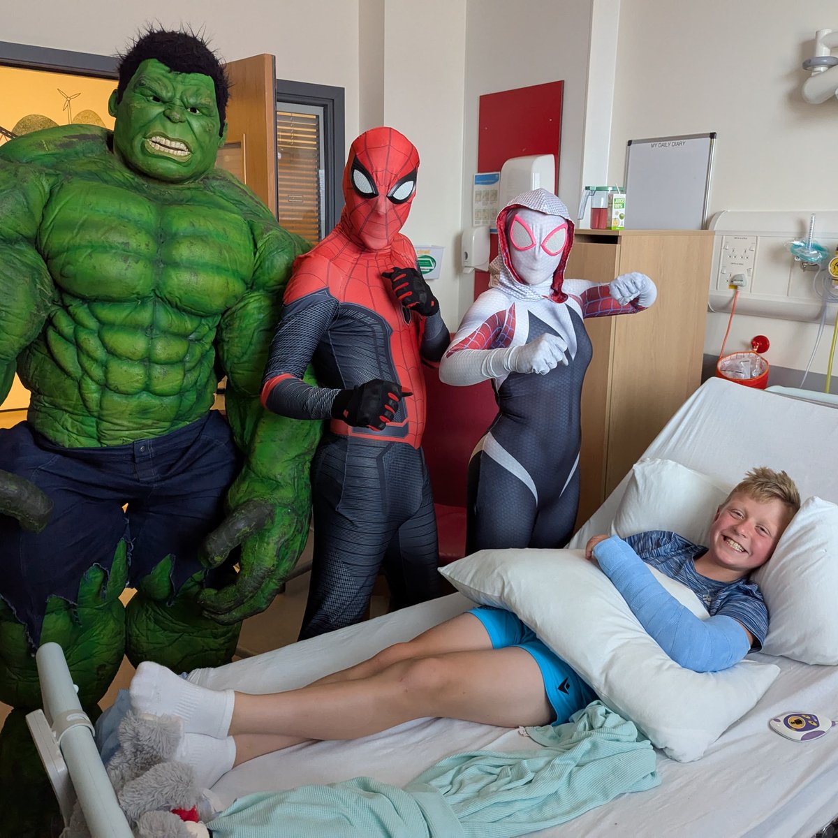 Glasgow Children's Hospital Charity (@gch_charity) on Twitter photo It's #SuperheroDay! π¦Έ
We welcomed Spiderman, Ghost Spider, Miles Morales, Deadpool and the Hulk to <a href="/RHCGlasgow/">Royal Hospital for Children, Glasgow</a> to bring smiles to our very own wee superheroes spending time in the children's hospital.
Thanks to our pals at Central Superhero for today's super visit! It's #SuperheroDay! π¦Έ
We welcomed Spiderman, Ghost Spider, Miles Morales, Deadpool and the Hulk to <a href="/RHCGlasgow/">Royal Hospital for Children, Glasgow</a> to bring smiles to our very own wee superheroes spending time in the children's hospital.
Thanks to our pals at Central Superhero for today's super visit!