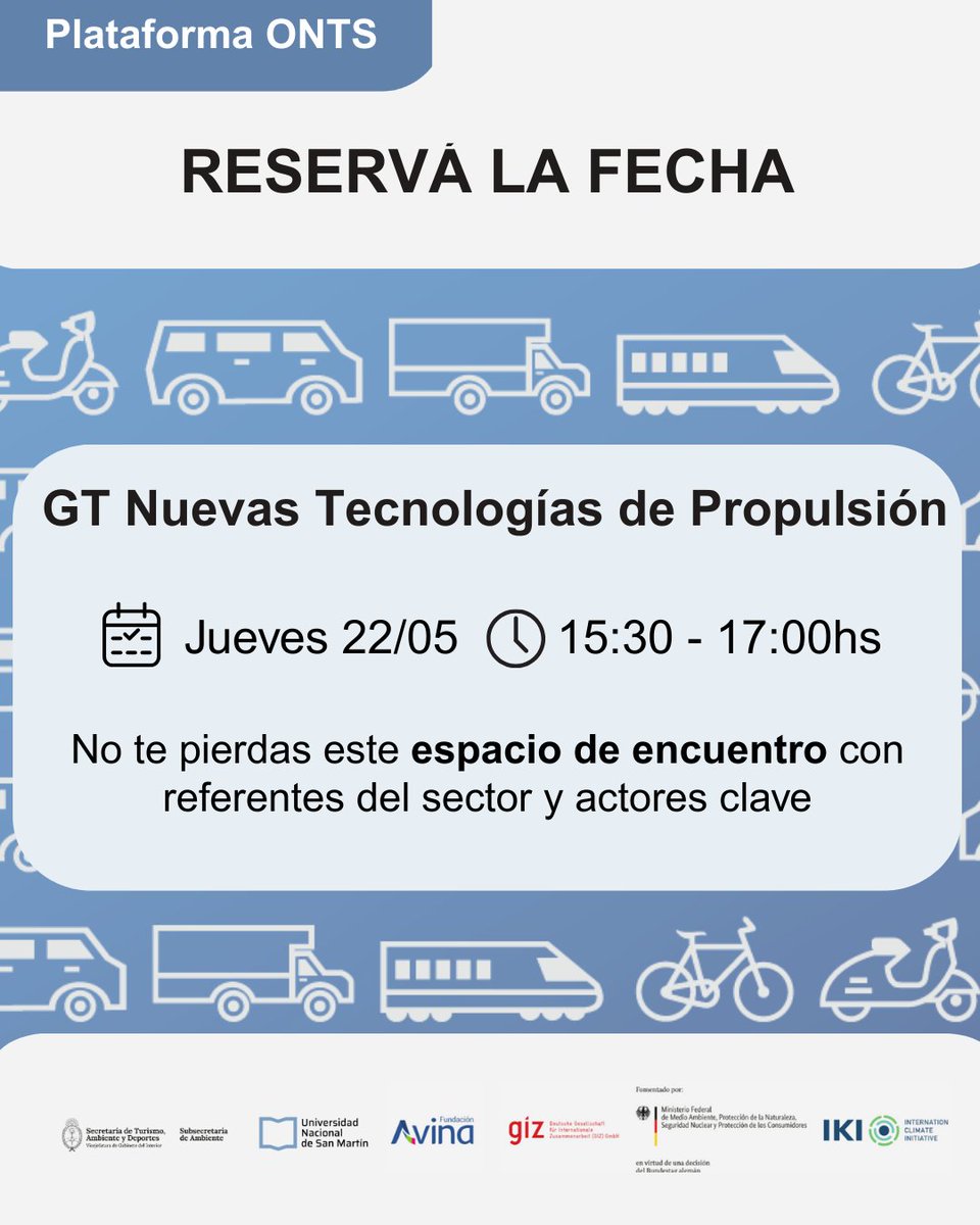 🔎Desde la Plataforma Observatorio Nacional de Transporte Sostenible - ONTS, te invitamos a participar en la segunda sesión del Grupo de Trabajo de Nuevas Tecnologías de Propulsión donde abordaremos temas vinculados a los biocombustibles.

¡Reservá la fecha!