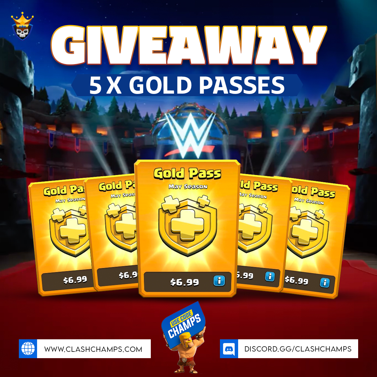 Clash Champs (@clashchamps) on Twitter photo 5x Gold Passes #Giveaway! 🤑
To Enter:
⚔️ Follow us <a href="/ClashChamps/">Clash Champs</a>
⚔️ RT and Tag 2 Friends
🔥 BONUS - Post a screenshot of using:
💀 App 👉 link.clashchamps.com
💀 Code CHAMPS 👉 supr.cl/CodeClashChamps
⏰ Ends 5th May 5x Gold Passes #Giveaway! 🤑
To Enter:
⚔️ Follow us <a href="/ClashChamps/">Clash Champs</a>
⚔️ RT and Tag 2 Friends
🔥 BONUS - Post a screenshot of using:
💀 App 👉 link.clashchamps.com
💀 Code CHAMPS 👉 supr.cl/CodeClashChamps
⏰ Ends 5th May