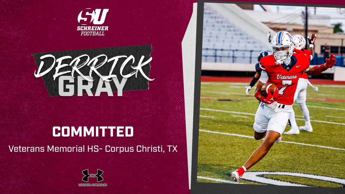 Derrick Gray (@derrickgrayjr) on Twitter photo Happy to announce my commitment to <a href="/SchreinerFB/">Schreiner Football</a>. Looking forward to working hard to build a legacy! #AGTG
<a href="/VMEFBBooster/">VMHS Football Booster Club</a> <a href="/VMAthletics/">Veterans Memorial Eagle Athletics</a> <a href="/coachkeithallen/">Keith Allen</a> <a href="/CallerSports/">Caller Sports</a> Happy to announce my commitment to <a href="/SchreinerFB/">Schreiner Football</a>. Looking forward to working hard to build a legacy! #AGTG
<a href="/VMEFBBooster/">VMHS Football Booster Club</a> <a href="/VMAthletics/">Veterans Memorial Eagle Athletics</a> <a href="/coachkeithallen/">Keith Allen</a> <a href="/CallerSports/">Caller Sports</a>