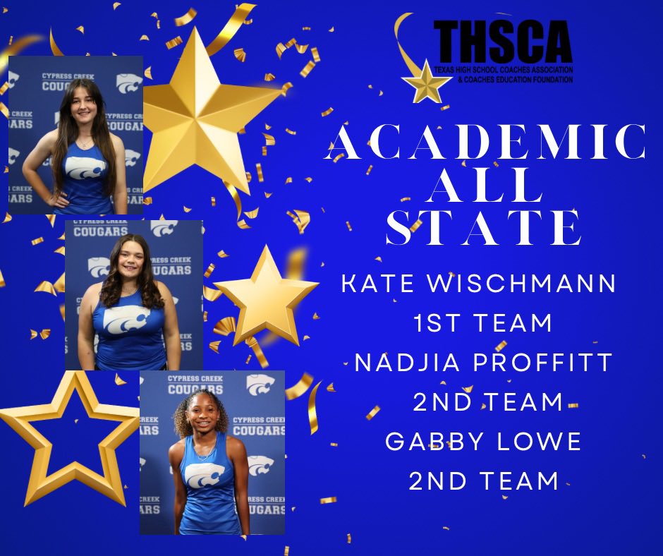 Academics are always a top priority in our program and we are incredibly proud of our three Academic All State honorees! <a href="/cycreekhs/">Cy Creek High School</a> <a href="/CyCreekAthletic/">Cy Creek Athletics</a> <a href="/CyCreekBooster/">CyCreekBooster</a> <a href="/CFISDAthletics/">CFISDAthletics</a> <a href="/CyFairISD/">Cypress-Fairbanks ISD</a> <a href="/THSCAcoaches/">THSCA</a>