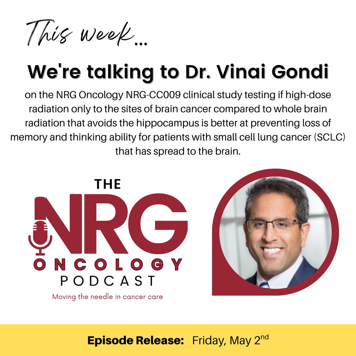 NRG Oncology (@nrgonc) on Twitter photo FRIDAY! Tune in to our podcast for info on NRG-CC009, an active, accruing NRG study comparing hippocampal avoidant WBRT+memantine to SRS in SCLC that has spread to the brain <a href="/vinaigondi/">Vinai Gondi</a> <a href="/Chad_Rusthoven/">Chad Rusthoven</a> <a href="/DeborahWBruner1/">Deborah W. Bruner</a> <a href="/lisakachnic1/">lisa kachnic</a> <a href="/DrTracyECrane/">CRANE Lab</a> Podcast: nrgoncology.org/Podcast FRIDAY! Tune in to our podcast for info on NRG-CC009, an active, accruing NRG study comparing hippocampal avoidant WBRT+memantine to SRS in SCLC that has spread to the brain <a href="/vinaigondi/">Vinai Gondi</a> <a href="/Chad_Rusthoven/">Chad Rusthoven</a> <a href="/DeborahWBruner1/">Deborah W. Bruner</a> <a href="/lisakachnic1/">lisa kachnic</a> <a href="/DrTracyECrane/">CRANE Lab</a> Podcast: nrgoncology.org/Podcast