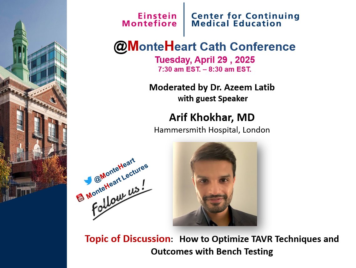 Montefiore Heart (@monteheart) on Twitter photo Join us tomorrow for the Cath Conference with Arif Khokhar <a href="/DrArifK/">Arif Khokhar</a>!
🎙️Topic of Discussion: How to Optimize TAVR Techniques and Outcomes with Bench Testing
📆 7.30 AM (EST) - Tuesday, April 29, 2025
🔗 einsteinmed.zoom.us/j/94285430659
<a href="/azeemlatib/">Azeem Latib</a> <a href="/AndreaScotti21/">Andrea Scotti</a> Join us tomorrow for the Cath Conference with Arif Khokhar <a href="/DrArifK/">Arif Khokhar</a>!
🎙️Topic of Discussion: How to Optimize TAVR Techniques and Outcomes with Bench Testing
📆 7.30 AM (EST) - Tuesday, April 29, 2025
🔗 einsteinmed.zoom.us/j/94285430659
<a href="/azeemlatib/">Azeem Latib</a> <a href="/AndreaScotti21/">Andrea Scotti</a>