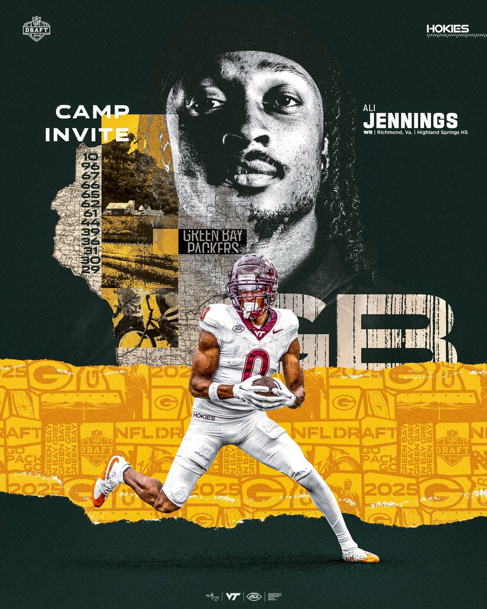 Virginia Tech Football (@hokiesfb) on Twitter photo Headed to Titletown 🧀
Ali Jennings has been invited to a mini camp with the <a href="/packers/">Green Bay Packers</a>
#ThisIsHome | #NFLDraft | <a href="/RJXIII/">Ali Jennings</a> Headed to Titletown 🧀
Ali Jennings has been invited to a mini camp with the <a href="/packers/">Green Bay Packers</a>
#ThisIsHome | #NFLDraft | <a href="/RJXIII/">Ali Jennings</a>