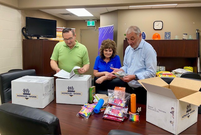 Regional Safety Committee (John), SD 76 (Darren) and Careers (Donna) having fun puzzling out the Grade6 lesson pack from Honour the Work.

Time for us three to go back to the classroom.
Support Honour the Work it is helping the next generations of trades people.